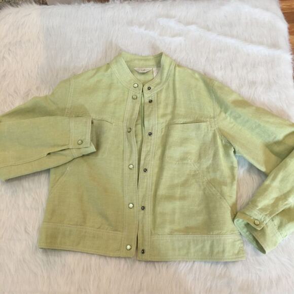 J. Jill Jacket Green Linen Mock Neck Lightweight Snap Front Jacket S - Picture 5 of 7